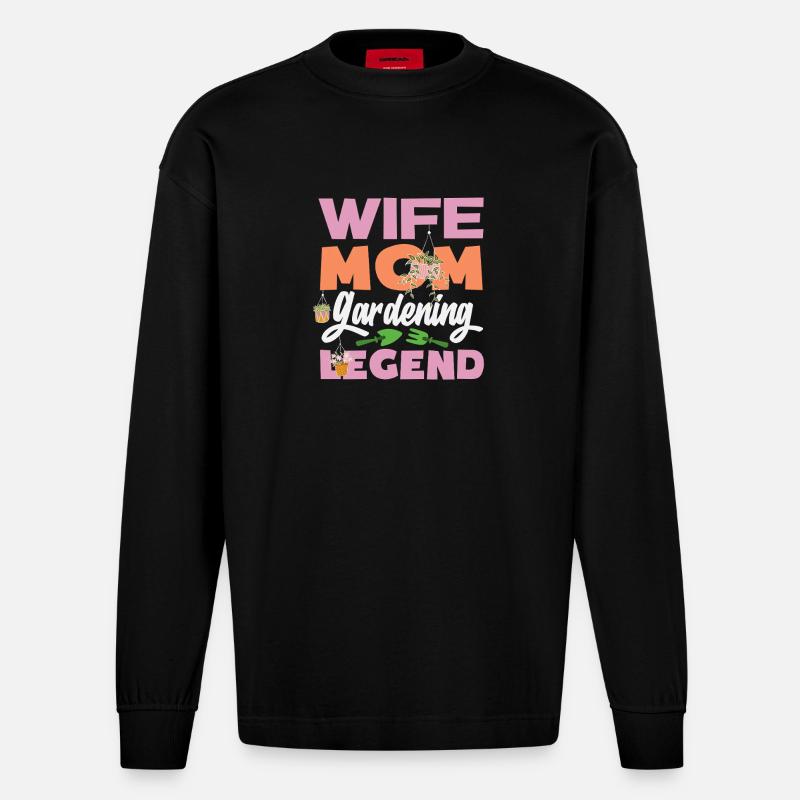 Ehefrau Mutter Gartenarbeit Legende - Heavyweight Oversized Organic Langarmshirt Made in EU - SOLID BLACK