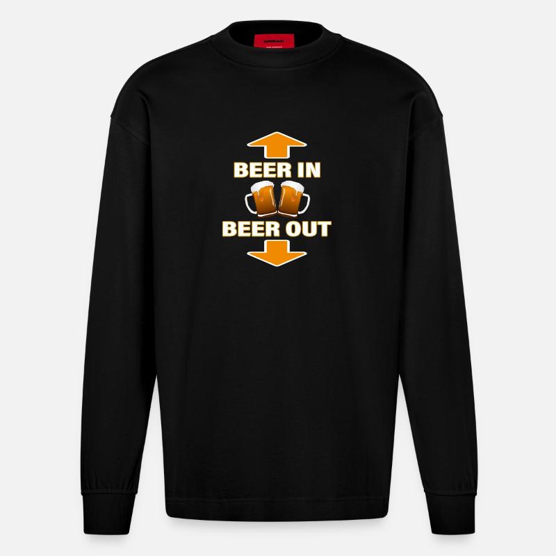 BEER IN - BEER OUT - Heavyweight Oversized Organic Langarmshirt Made in EU - SOLID BLACK