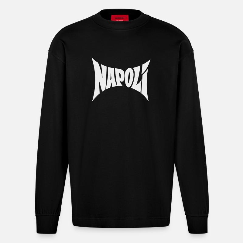 Napoli Typography Design - Heavyweight Oversized Organic Longsleeve Shirt Made in EU - SOLID BLACK