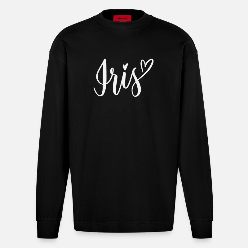 Iris Herz Schriftzug - Heavyweight Oversized Organic Langarmshirt Made in EU - SOLID BLACK
