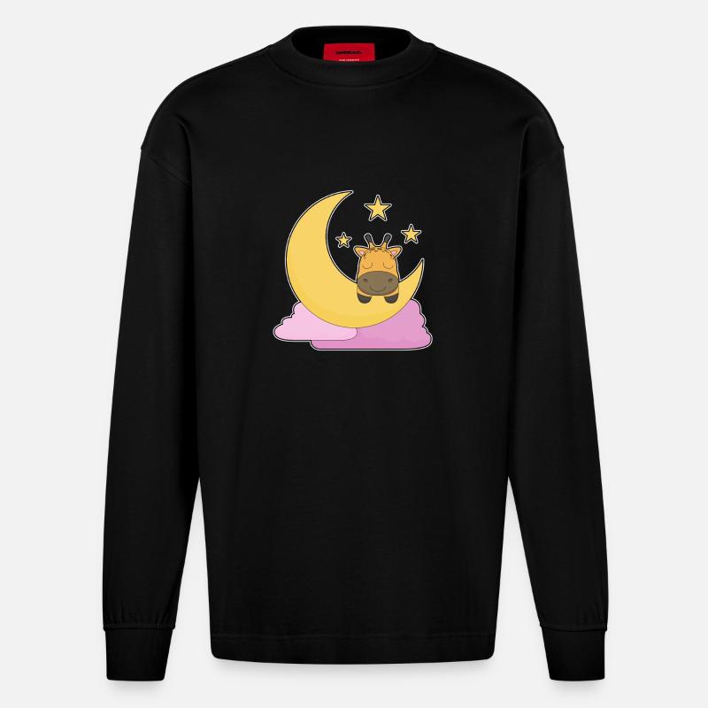 Giraffe Mond - Heavyweight Oversized Organic Langarmshirt Made in EU - SOLID BLACK