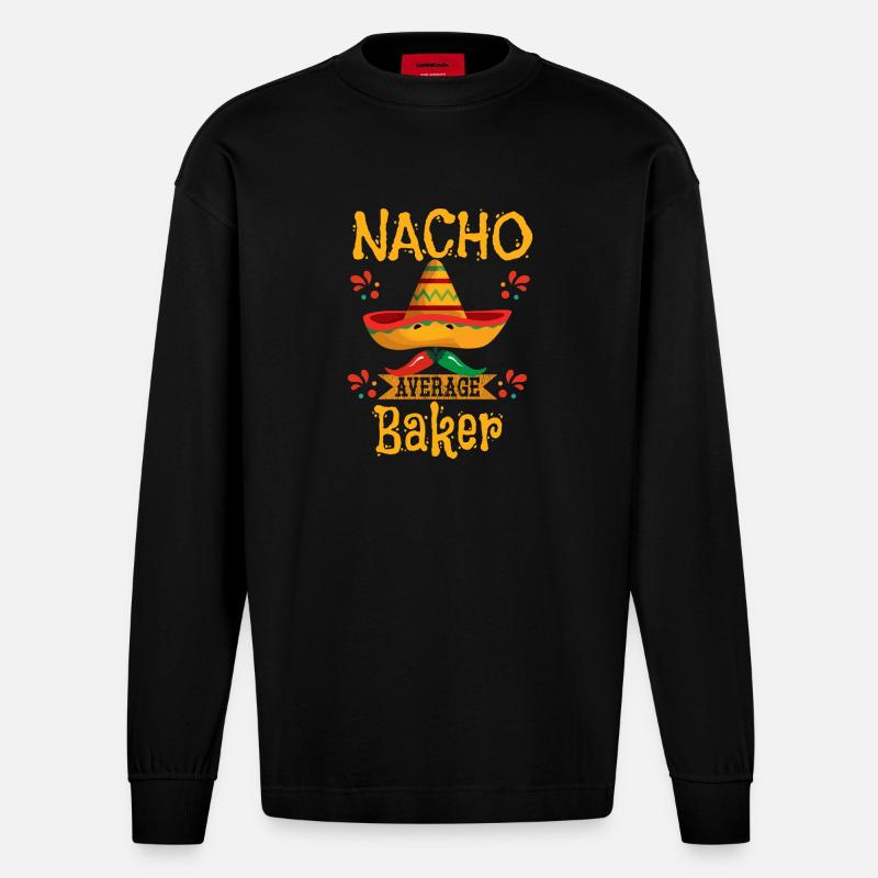 Nacho Durchschnittlicher Bäcker - Heavyweight Oversized Organic Langarmshirt Made in EU - SOLID BLACK