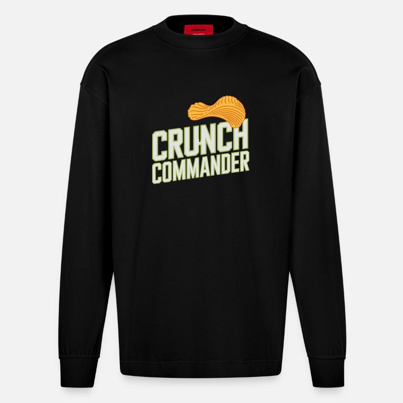  Crunch Commander Knabber Chips Fan Snack - Heavyweight Oversized Organic Langarmshirt Made in EU - SOLID BLACK