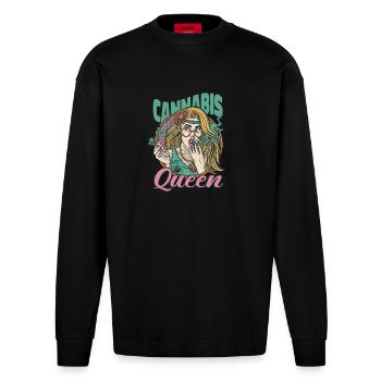 Tenue de Reine du Cannabis - Manches longues bio épais oversize fabriqué en UE - SOLID BLACK - Devant