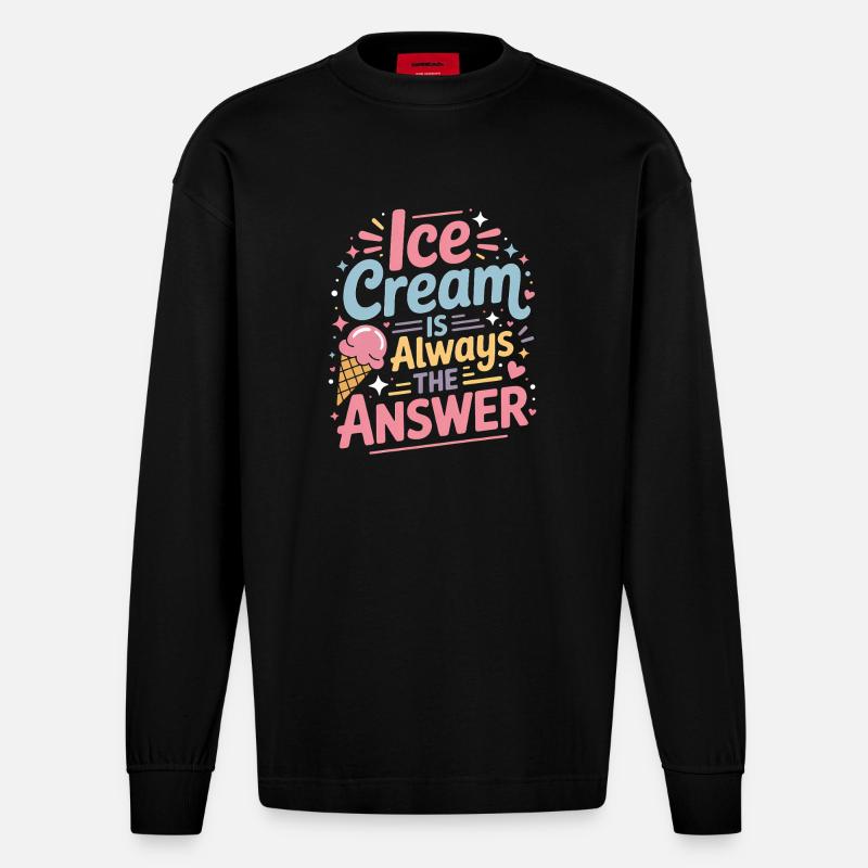 eiscreme Sprüche Eis Lustiges Kayak Geschenk - Heavyweight Oversized Organic Langarmshirt Made in EU - SOLID BLACK