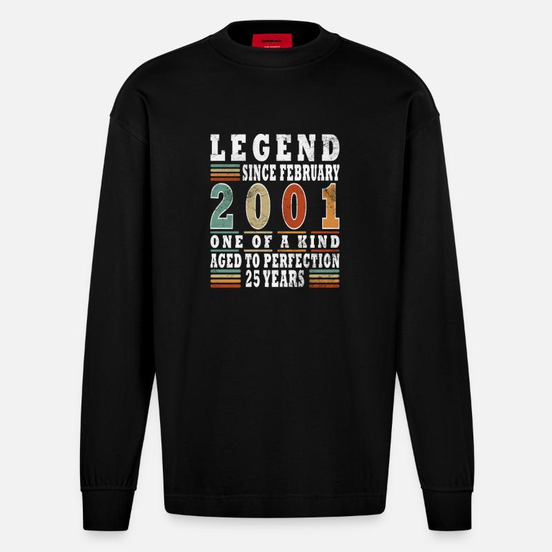 Février 2001 Jubilé 2001 Légendes Février - Manches longues bio épais oversize fabriqué en UE - SOLID BLACK