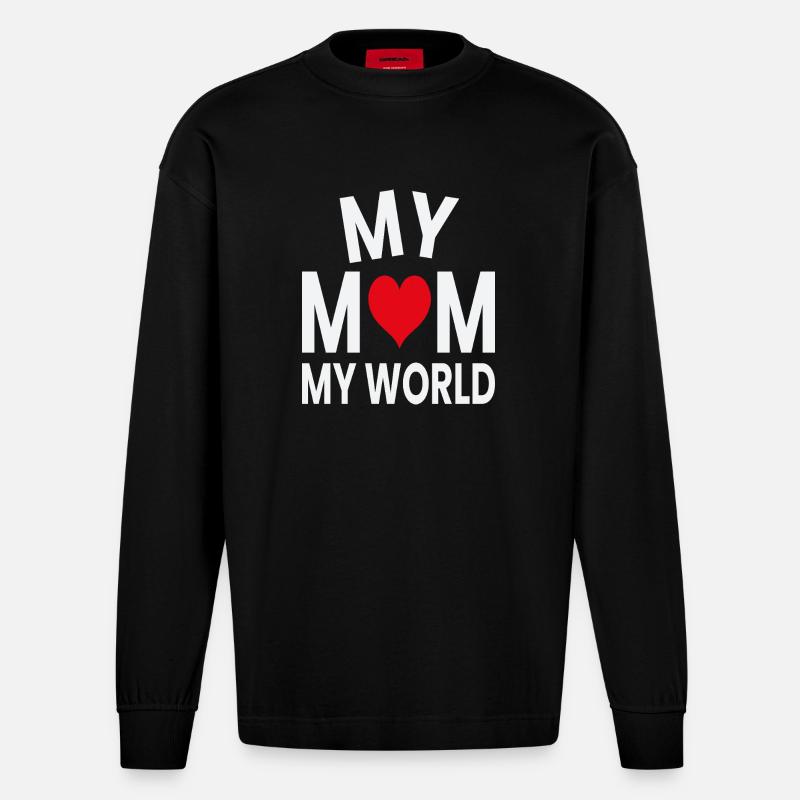 Ma mère, mon cœur du monde, - Manches longues bio épais oversize fabriqué en UE - SOLID BLACK
