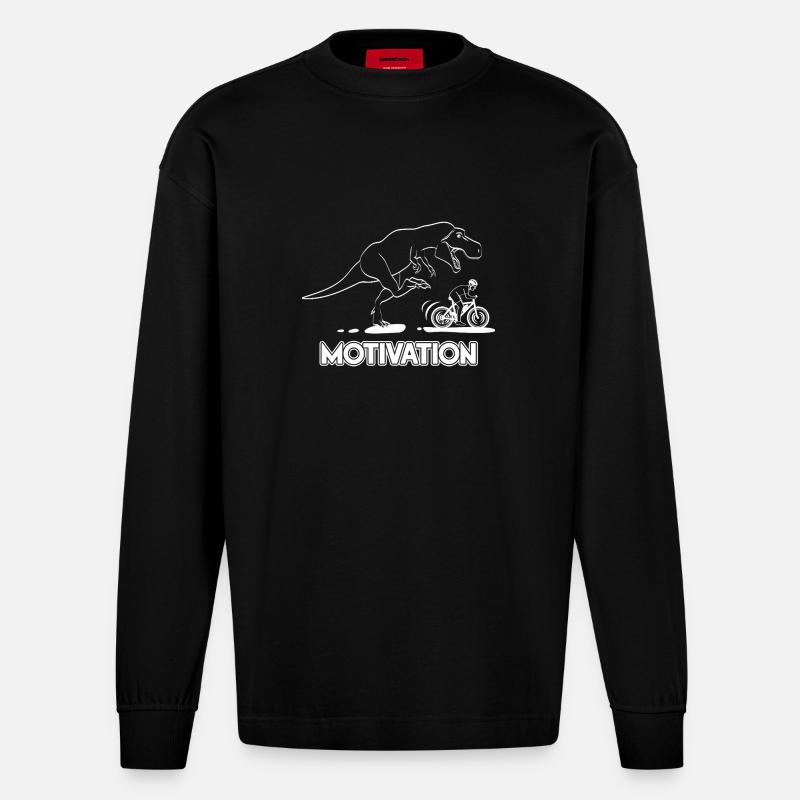 T-Rex Motivator & Radfahrer - Heavyweight Oversized Organic Langarmshirt Made in EU - SOLID BLACK
