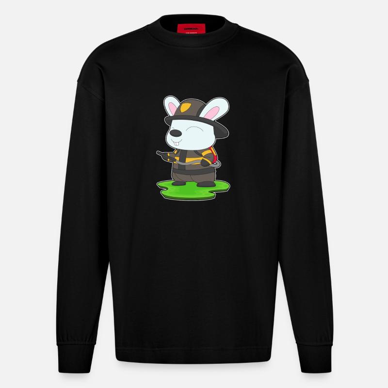 Pompiers Rabbit Extincteur Brigade - Manches longues bio épais oversize fabriqué en UE - SOLID BLACK