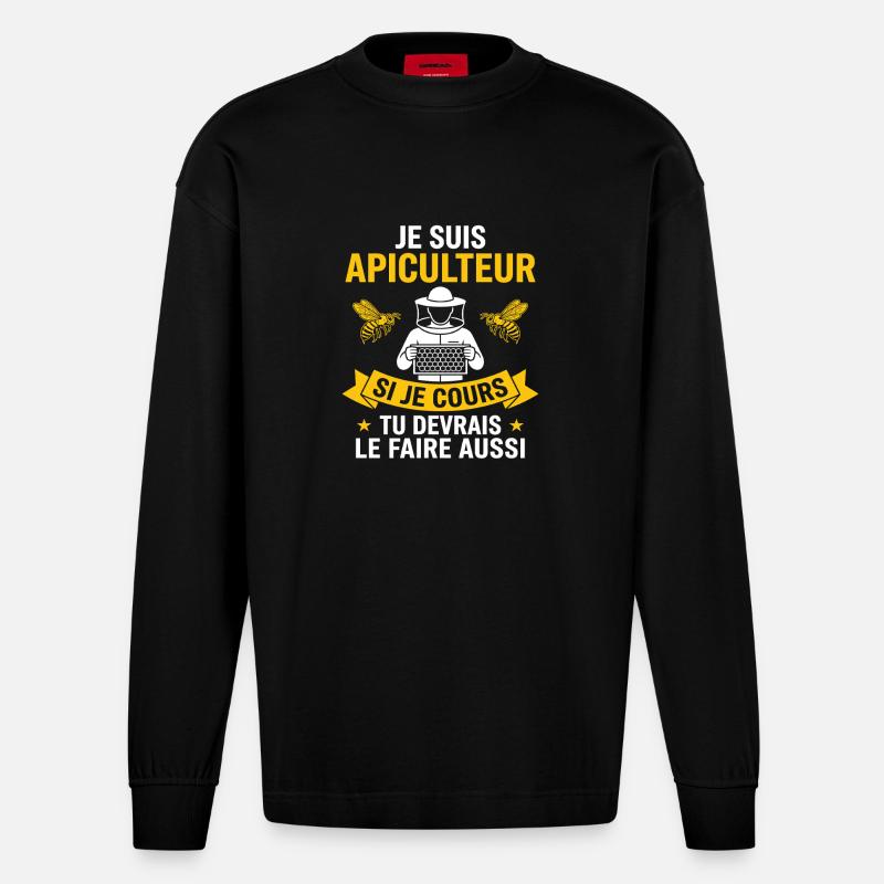 Ich bin Honigbienenzüchter - Heavyweight Oversized Organic Langarmshirt Made in EU - SOLID BLACK