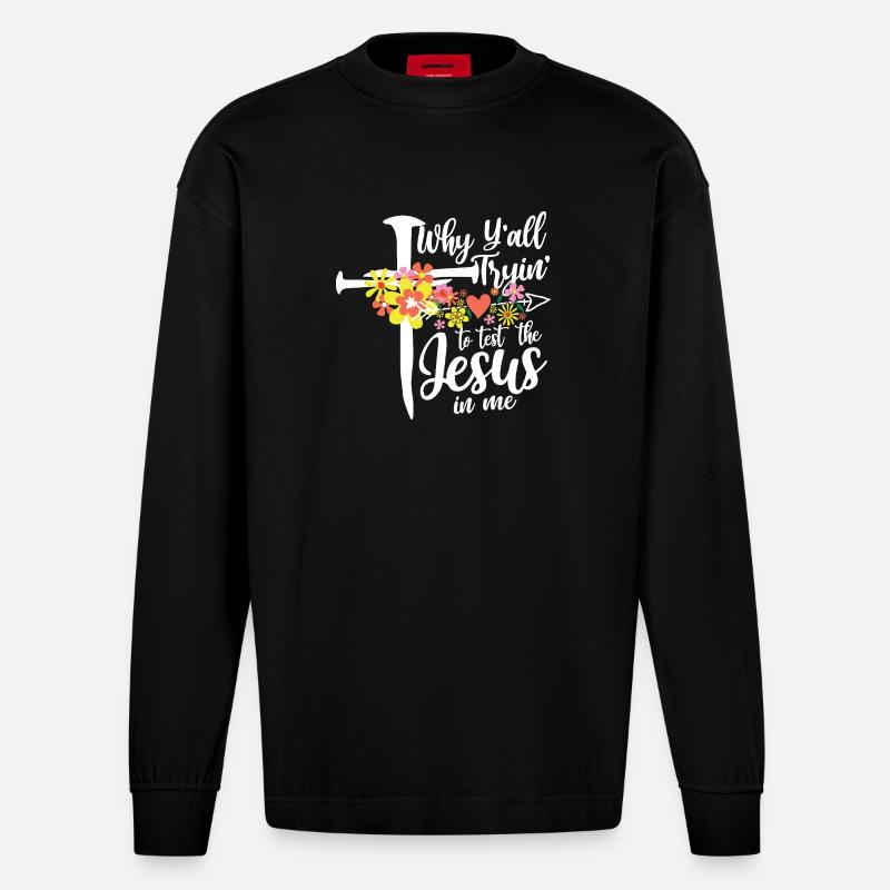 Croix de fleurs : Jésus en moi - Manches longues bio épais oversize fabriqué en UE - SOLID BLACK