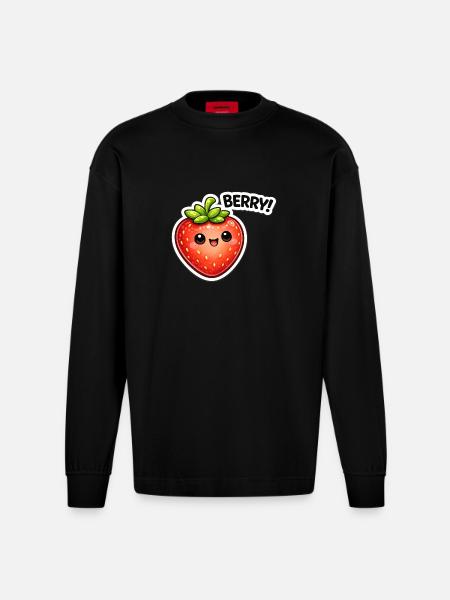 Berry Sticker Kawaii Stil - Heavyweight Oversized Organic Langarmshirt Made in EU - SOLID BLACK
