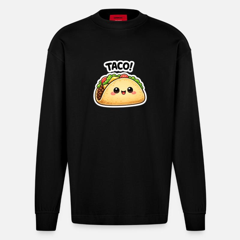 Kawaii-Taco mit süßem Gesicht - Heavyweight Oversized Organic Langarmshirt Made in EU - SOLID BLACK