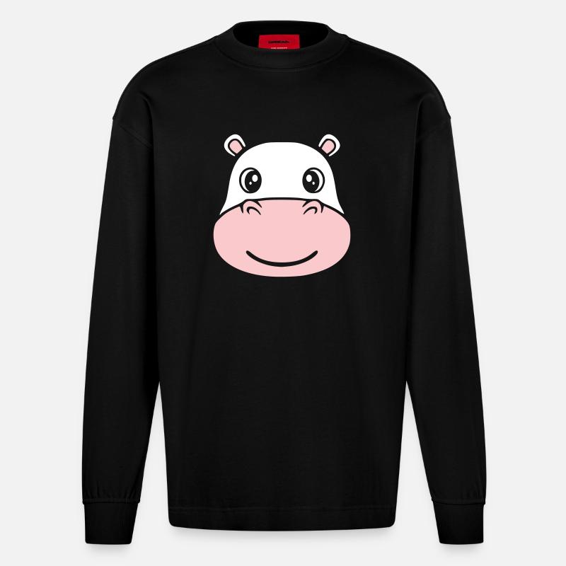 Nilpferd Kopf Gesicht Maske Lächeln - Heavyweight Oversized Organic Langarmshirt Made in EU - SOLID BLACK