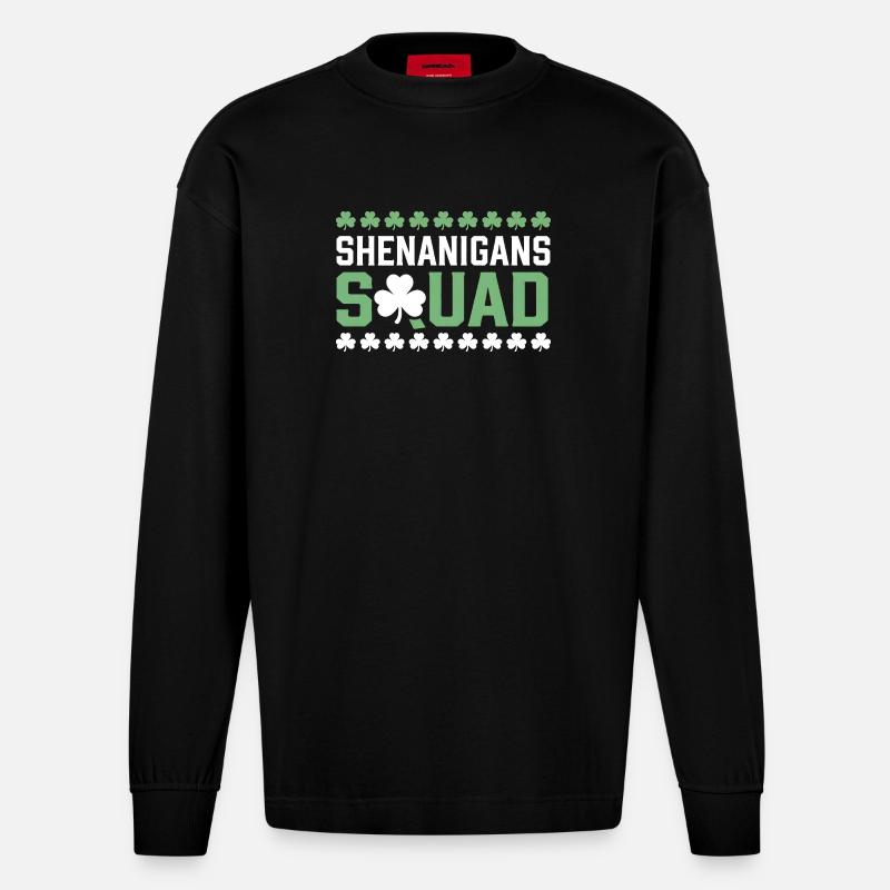 Shenanigans Squad Shamrock Tee - Heavyweight Oversized Organic Longsleeve Shirt Made in EU - SOLID BLACK