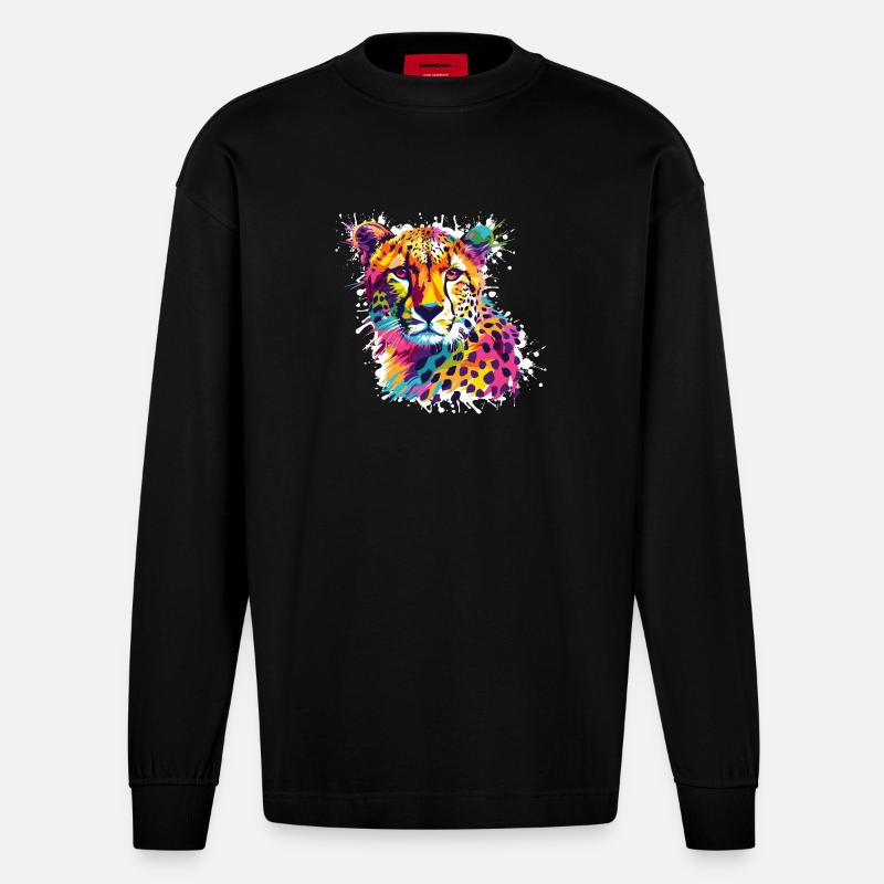 Graffiti léopard guépard - Manches longues bio épais oversize fabriqué en UE - SOLID BLACK
