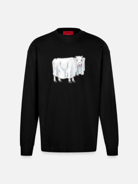 Vache Halloween fantôme - Manches longues bio épais oversize fabriqué en UE - SOLID BLACK