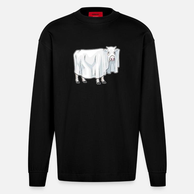 Kuh Halloween Geist - Heavyweight Oversized Organic Langarmshirt Made in EU - SOLID BLACK
