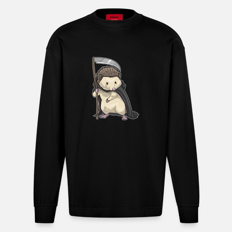 Igel Halloween Sensemann - Heavyweight Oversized Organic Langarmshirt Made in EU - SOLID BLACK