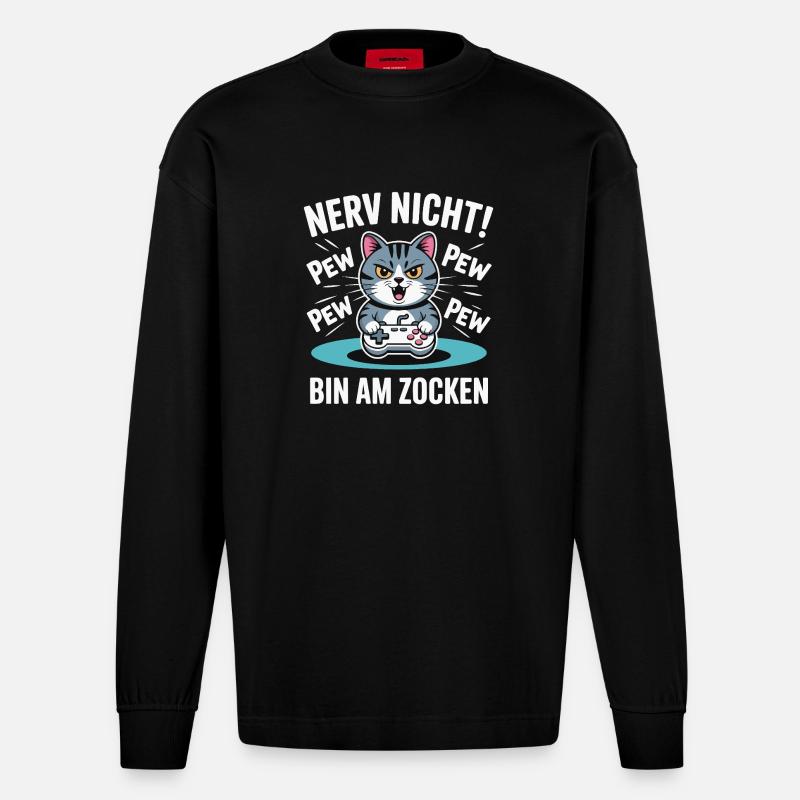 Courage Not I Gaming Cat Design - Manches longues bio épais oversize fabriqué en UE - SOLID BLACK