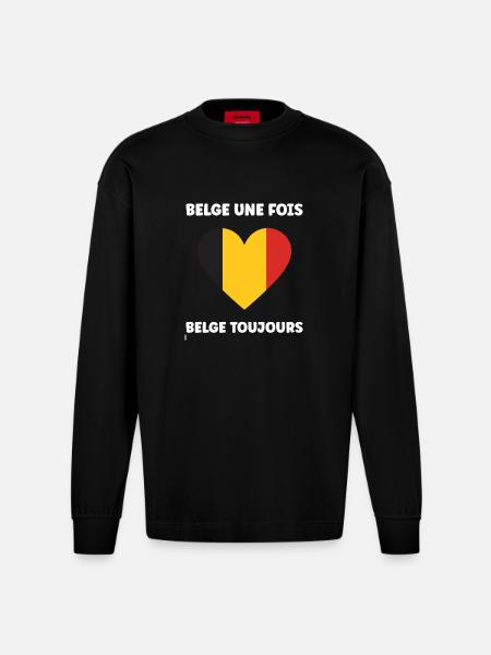 Belgische Herz-Trikolore - Heavyweight Oversized Organic Langarmshirt Made in EU - SOLID BLACK