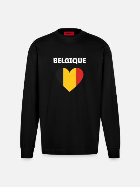 Belgische Herz-Trikolore - Heavyweight Oversized Organic Langarmshirt Made in EU - SOLID BLACK