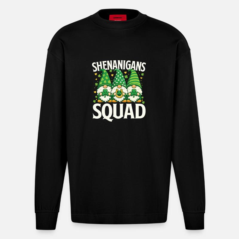 Shenanigans Squad St Patrick’s Irish - Heavyweight Oversized Organic Longsleeve Shirt Made in EU - SOLID BLACK