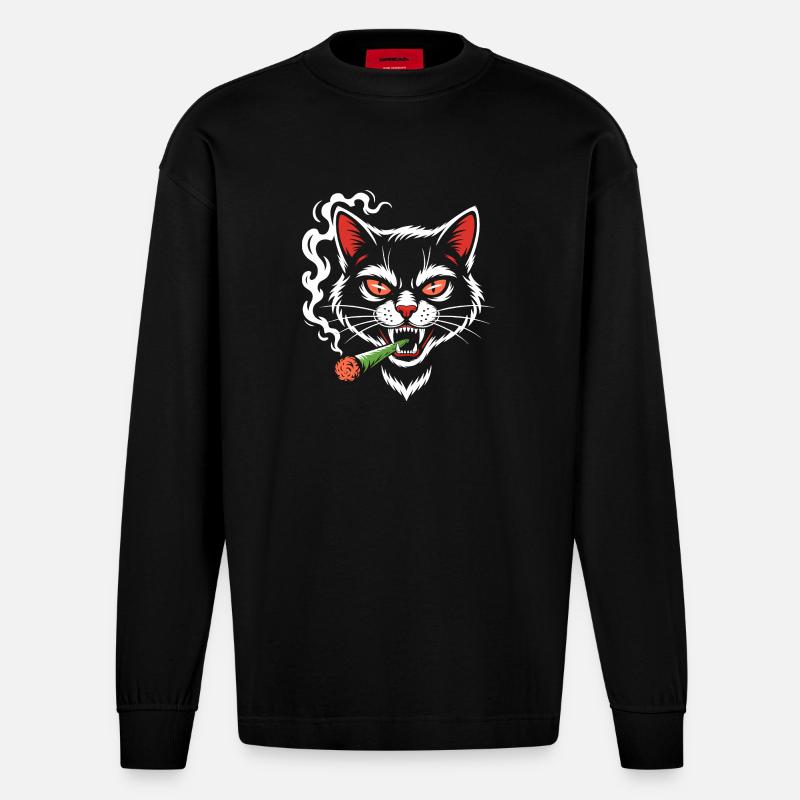 Wütige Katze mit Joint - Heavyweight Oversized Organic Langarmshirt Made in EU - SOLID BLACK