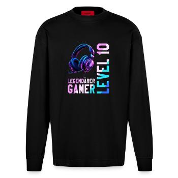 10e anniversaire garçon fille adolescent niveau 10 - Manches longues bio épais oversize fabriqué en UE - SOLID BLACK - Devant