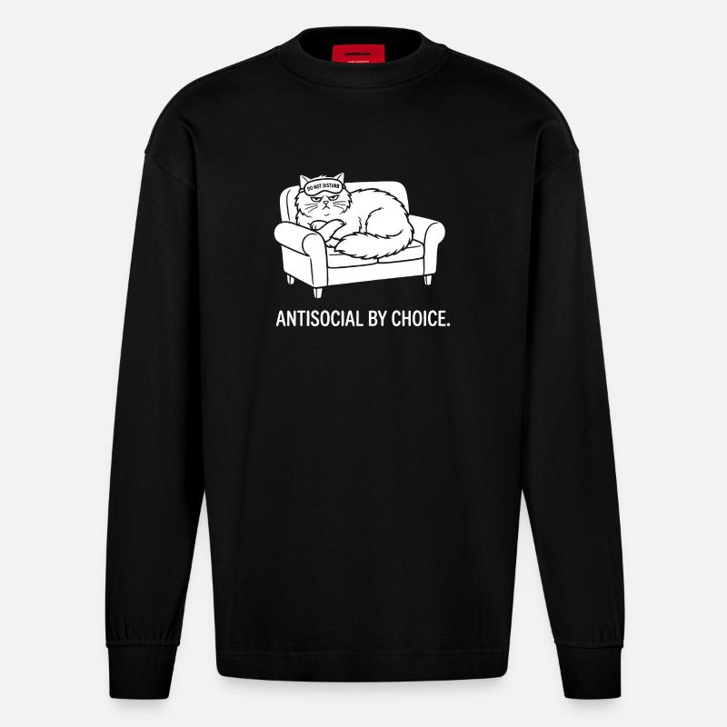 Antisocial by Choice Katze Geschenk - Heavyweight Oversized Organic Langarmshirt Made in EU - SOLID BLACK