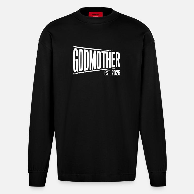 Gottmutter Est.2026 Grafik - Heavyweight Oversized Organic Langarmshirt Made in EU - SOLID BLACK