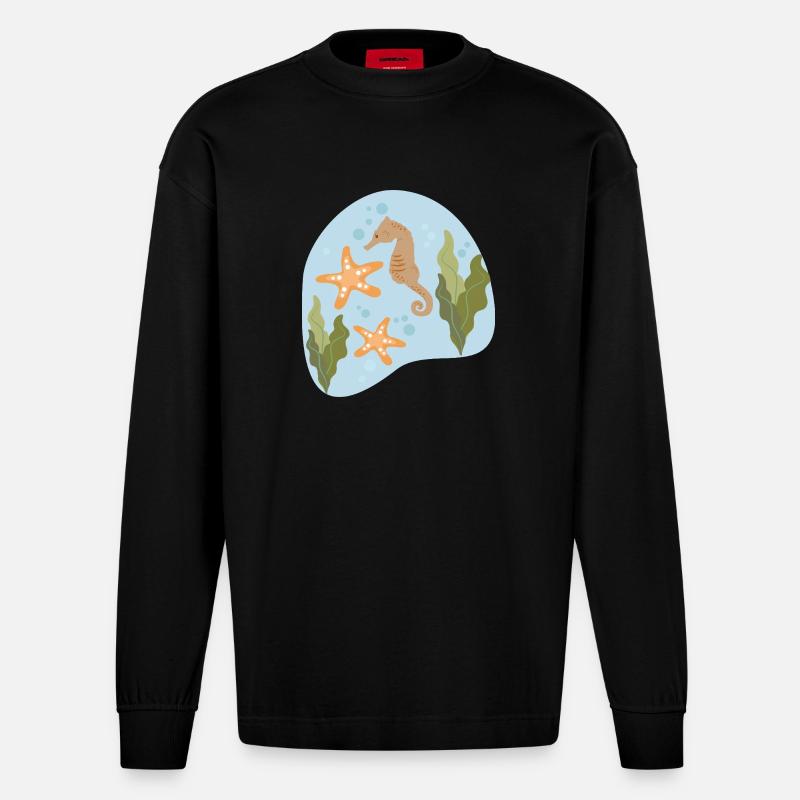 Seepferdchen - Heavyweight Oversized Organic Langarmshirt Made in EU - SOLID BLACK