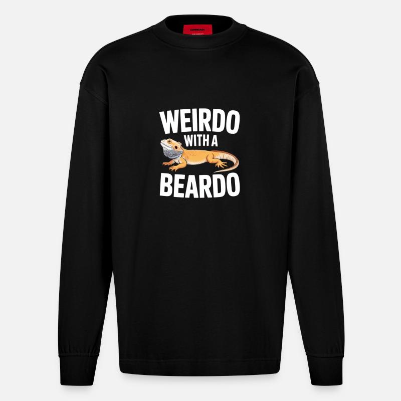 Beardo Lizard Caption Tee - Heavyweight Oversized Organic Longsleeve Shirt Made in EU - SOLID BLACK