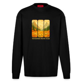 Berge, die Gold atmen - Heavyweight Oversized Organic Langarmshirt Made in EU - SOLID BLACK - Vorne