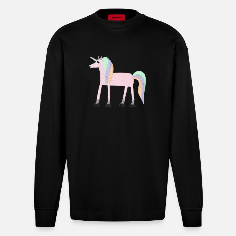 Unicorn_rollerSKate - Heavyweight Oversized Organic Langarmshirt Made in EU - SOLID BLACK