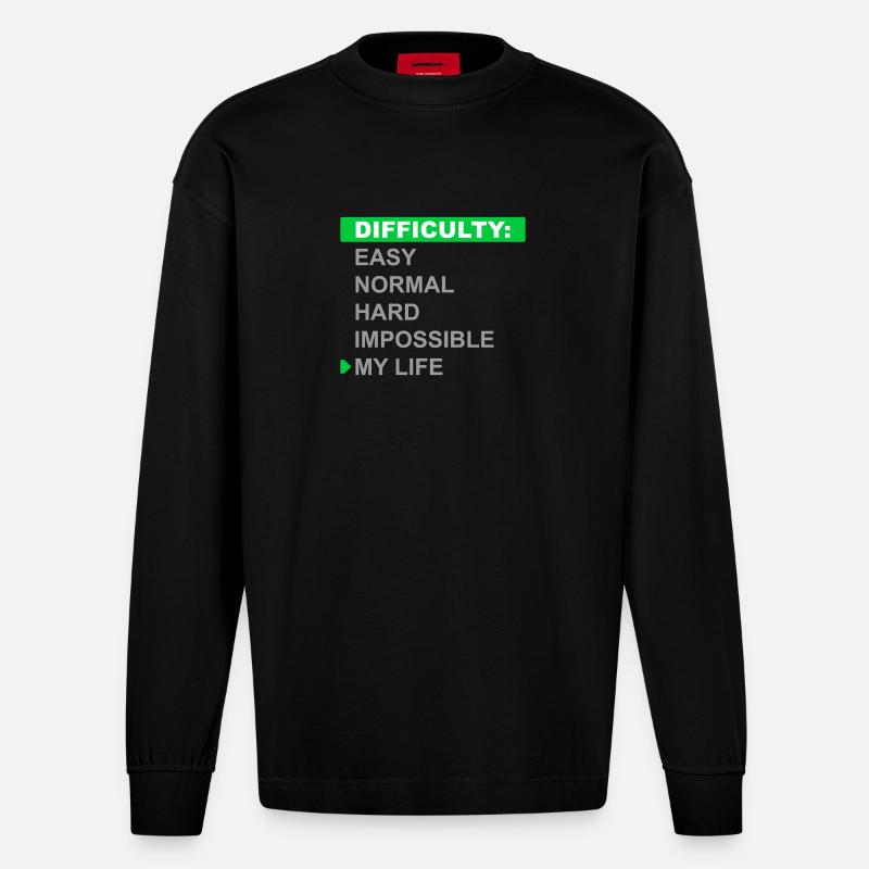 Mode de difficulté – Ma vie - Manches longues bio épais oversize fabriqué en UE - SOLID BLACK