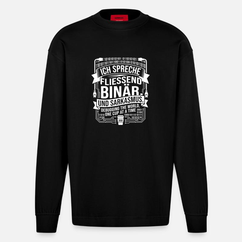Coding Binärer Kaffee Sarkasmus - Heavyweight Oversized Organic Langarmshirt Made in EU - SOLID BLACK