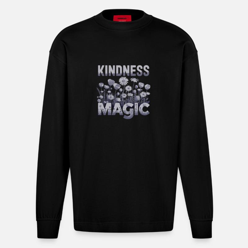  Kindness Magic Blumenwiese Freundlichkeit - Heavyweight Oversized Organic Langarmshirt Made in EU - SOLID BLACK