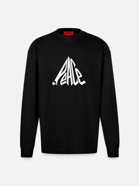 Peace Graffiti Heart Lettering - Heavyweight Oversized Organic Longsleeve Shirt Made in EU - SOLID BLACK