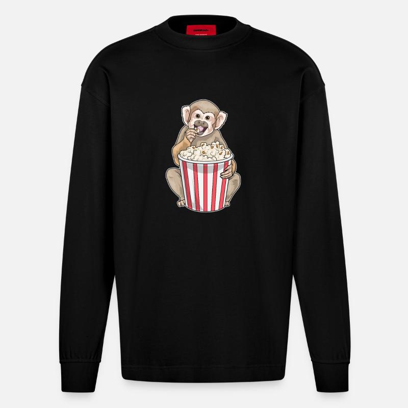 Affe Popcorn - Heavyweight Oversized Organic Langarmshirt Made in EU - SOLID BLACK