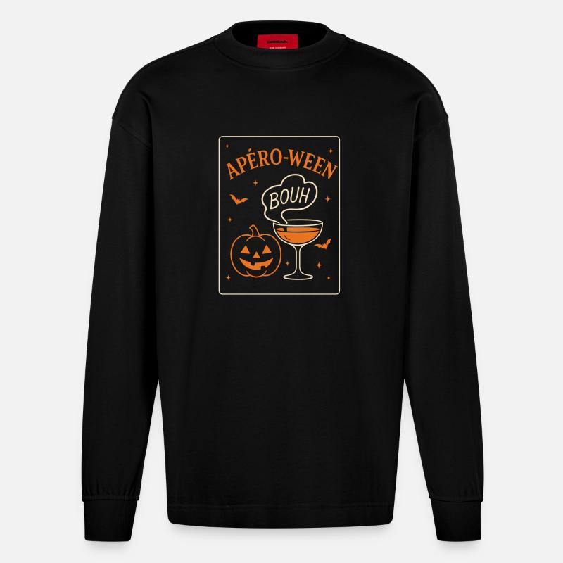 Aperitif-ween Pumpkin Humor - Heavyweight Oversized Organic Langarmshirt Made in EU - SOLID BLACK