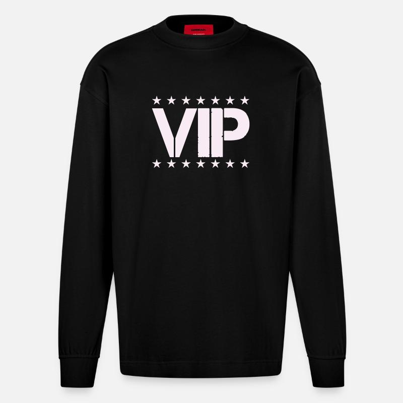 VIP Sternen-Statement in Pastellrosa - Heavyweight Oversized Organic Langarmshirt Made in EU - SOLID BLACK