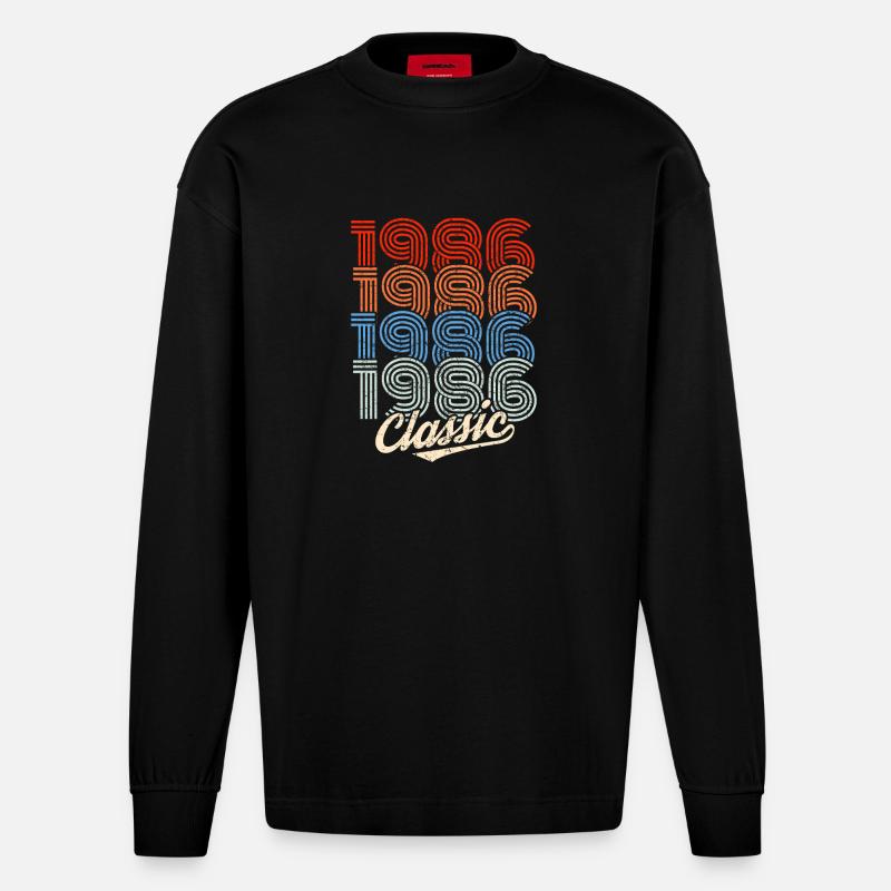 Néon rétro classique de 1986 - Manches longues bio épais oversize fabriqué en UE - SOLID BLACK