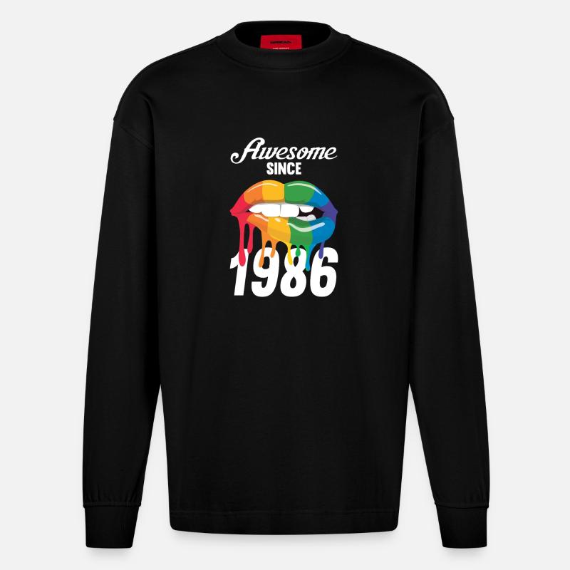 Regenbogenlippen 1986 - Heavyweight Oversized Organic Langarmshirt Made in EU - SOLID BLACK