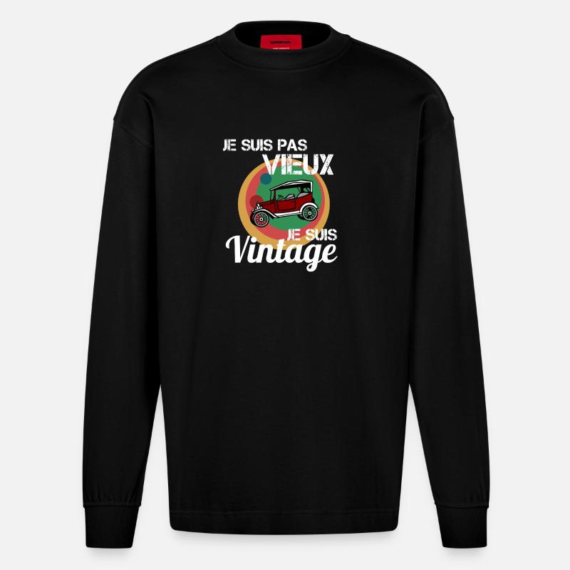 Ich bin kein altes Oldtimer-Auto - Heavyweight Oversized Organic Langarmshirt Made in EU - SOLID BLACK
