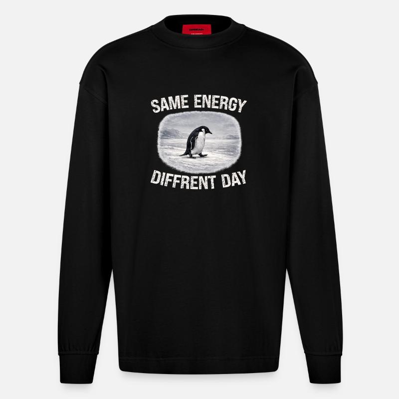 Same Energy Diffrent Day - Heavyweight Oversized Organic Langarmshirt Made in EU - SOLID BLACK