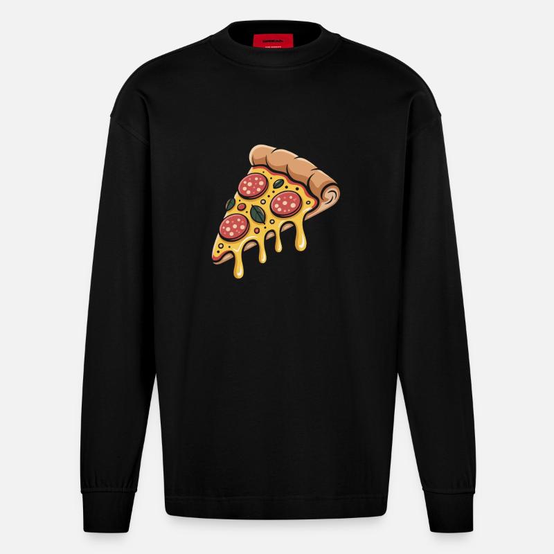 Pizza Pizzabäcker - Heavyweight Oversized Organic Langarmshirt Made in EU - SOLID BLACK
