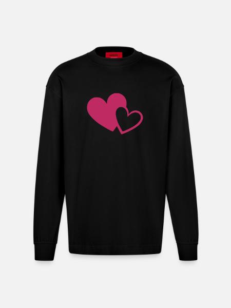 pink heart, pink gift, mother's day - Heavyweight Oversized Organic Longsleeve Shirt Made in EU - SOLID BLACK