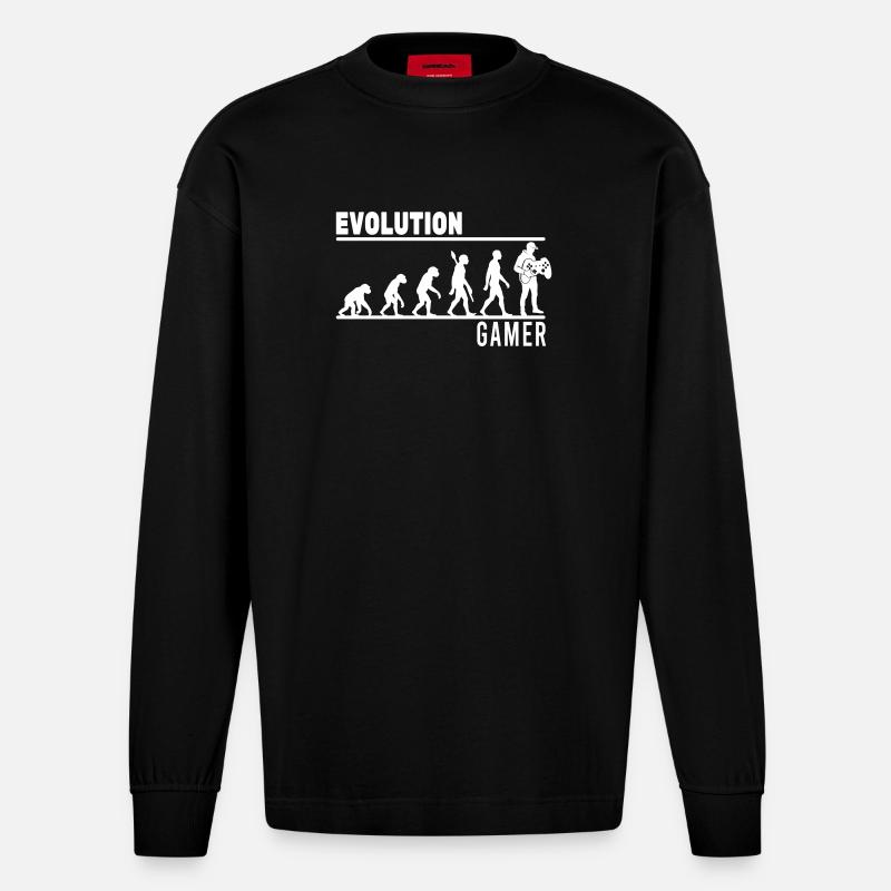 evolution gamer - Heavyweight Oversized Organic Langarmshirt Made in EU - SOLID BLACK
