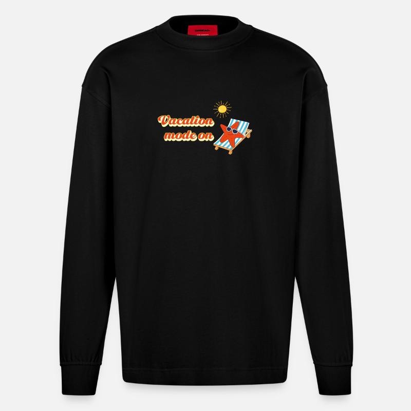 Vacation mode on – Sommer Urlaubs Statement - Heavyweight Oversized Organic Langarmshirt Made in EU - SOLID BLACK